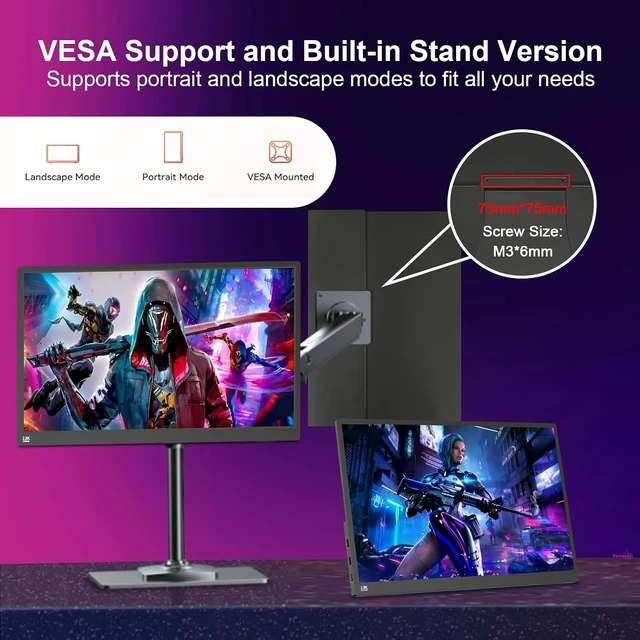 Alt view image 7 of 7 - 15.6'' 2.5K QHD 2880x1620 Portable Touchscreen Monitor 100Hz, 300 Nits, 100% sRGB IPS, HDR FreeSync, USB-C/HDMI Second Screen for Laptop, PC, Phone, Switch & PS3/4/5