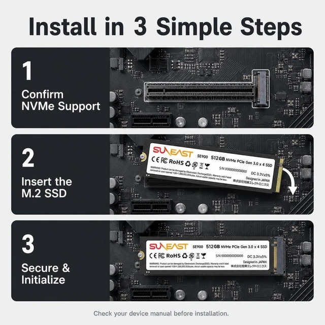 Alt view image 7 of 7 - 512GB M.2 2280 NVMe Gen3x4 PCIe 3.0 SSD