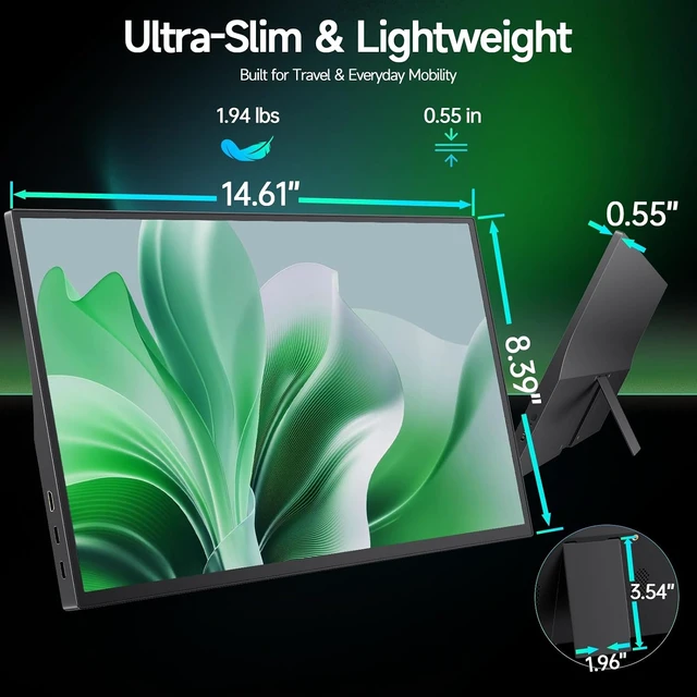 Alt view image 3 of 7 - 15.6" USB-C/HDMI Portable Monitor Laptop Screen Extender