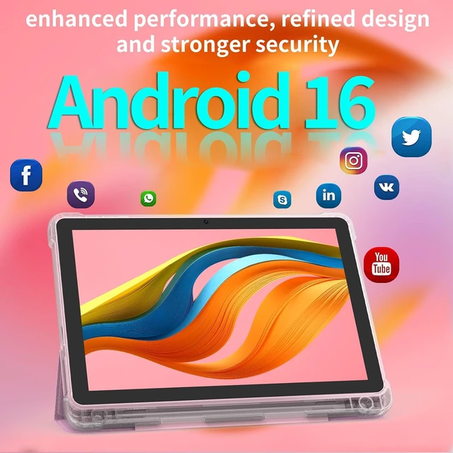 Alt view image 2 of 7 - 10-Inch Android 16 Tablet, 20GB RAM 128GB ROM 2TB Expand 2.0GHz Octa-Core CPU, 5G WiFi6, BT5.0, 6000mAh, Dual Camera, Widevine L1, GMS, with Case & Stylus, Pink
