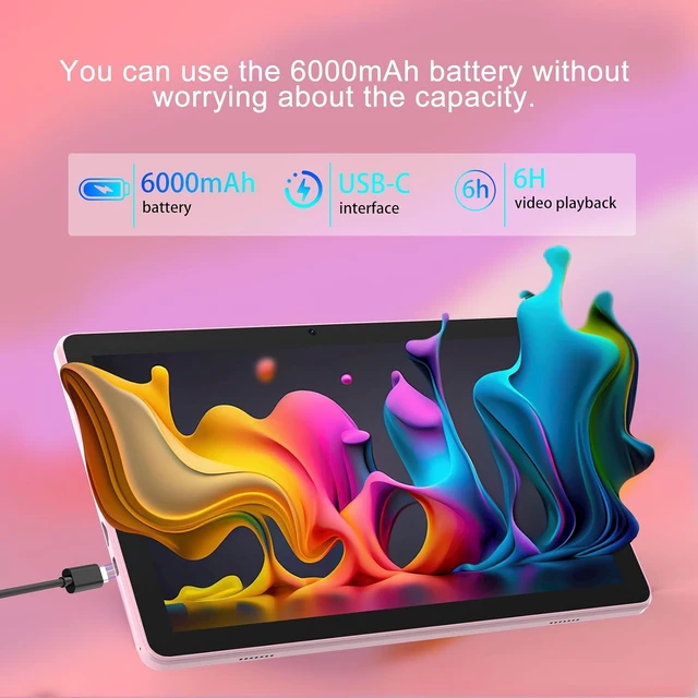 Alt view image 5 of 7 - 10-Inch Android 16 Tablet, 20GB RAM 128GB ROM 2TB Expand 2.0GHz Octa-Core CPU, 5G WiFi6, BT5.0, 6000mAh, Dual Camera, Widevine L1, GMS, with Case & Stylus, Pink