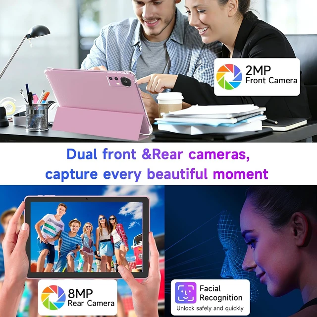 Alt view image 2 of 6 - 10-Inch 128GB Android 16.0 Tablet DDR4 4GB RAM + 16GB Extend, 20GB ROM, 2MP+8MP Dual Camera, 2.4G+5G WiFi, Bluetooth, 1TB Expand, IPS (Pink)