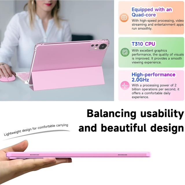 Alt view image 5 of 6 - 10-Inch 128GB Android 16.0 Tablet DDR4 4GB RAM + 16GB Extend, 20GB ROM, 2MP+8MP Dual Camera, 2.4G+5G WiFi, Bluetooth, 1TB Expand, IPS (Pink)
