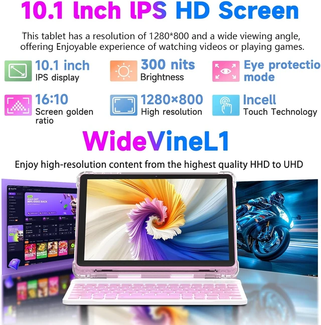 Alt view image 6 of 6 - 10-Inch 128GB Android 16.0 Tablet DDR4 4GB RAM + 16GB Extend, 20GB ROM, 2MP+8MP Dual Camera, 2.4G+5G WiFi, Bluetooth, 1TB Expand, IPS (Pink)
