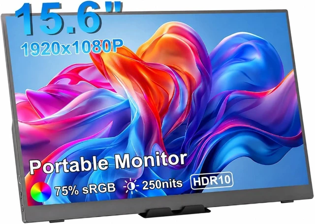 Main image of 15.6" 1080P FHD Portable Monitor USB-C/HDMI External Display, 250nit IPS HDR Travel Screen with Smart Stand & Speakers for Laptop, PC, Mac, Phone, Xbox & Switch