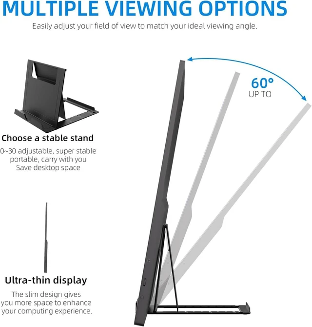 Alt view image 3 of 7 - 15.6" 1080P FHD Portable Monitor USB-C/HDMI External Display, 250nit IPS HDR Travel Screen with Smart Stand & Speakers for Laptop, PC, Mac, Phone, Xbox & Switch