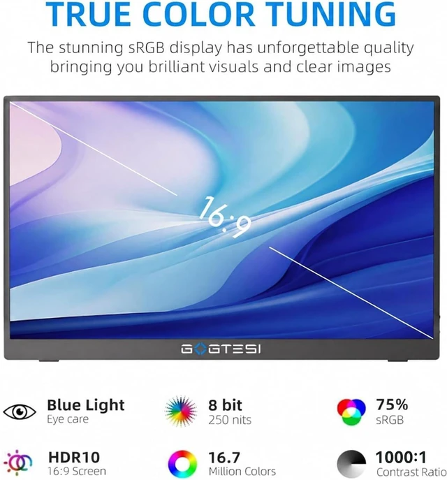 Alt view image 2 of 7 - 15.6" 1080P FHD Portable Monitor USB-C/HDMI External Display, 250nit IPS HDR Travel Screen with Smart Stand & Speakers for Laptop, PC, Mac, Phone, Xbox & Switch