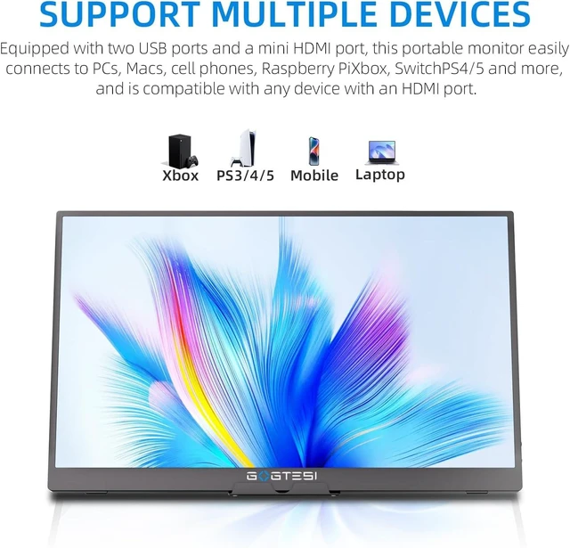Alt view image 6 of 7 - 15.6" 1080P FHD Portable Monitor USB-C/HDMI External Display, 250nit IPS HDR Travel Screen with Smart Stand & Speakers for Laptop, PC, Mac, Phone, Xbox & Switch