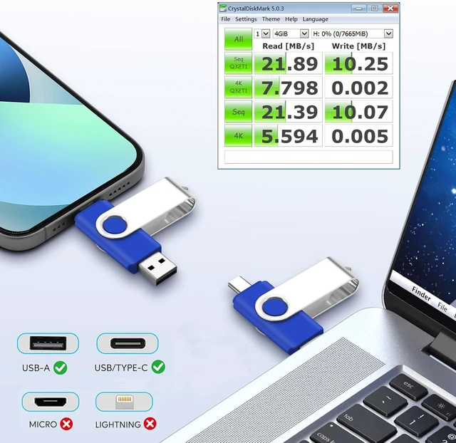 Alt view image 2 of 7 - 10-Pack 4GB FAT32 USB 2.0 & Type-C Flash Drives, Bulk (Blue)