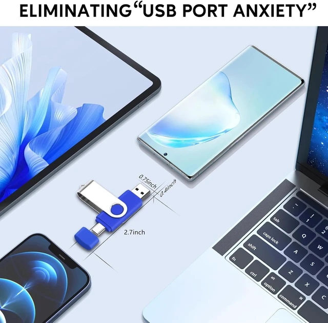 Alt view image 5 of 7 - 10-Pack 4GB FAT32 USB 2.0 & Type-C Flash Drives, Bulk (Blue)