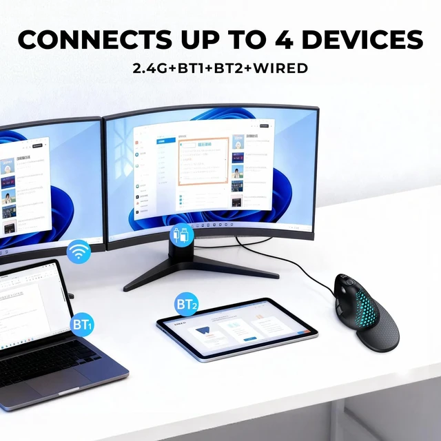 Alt view image 6 of 7 - Seeker Ergonomic Vertical Wireless Mouse with OLED Screen (M618XSD)