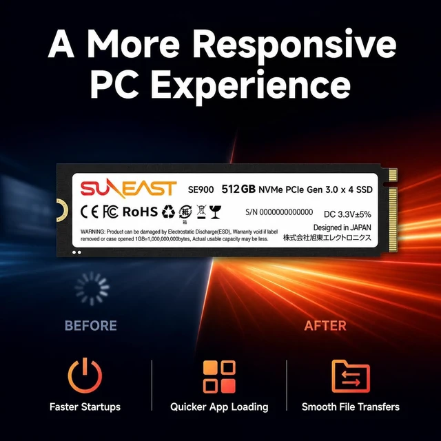 Alt view image 3 of 7 - 512GB M.2 2280 NVMe Gen3x4 PCIe 3.0 SSD
