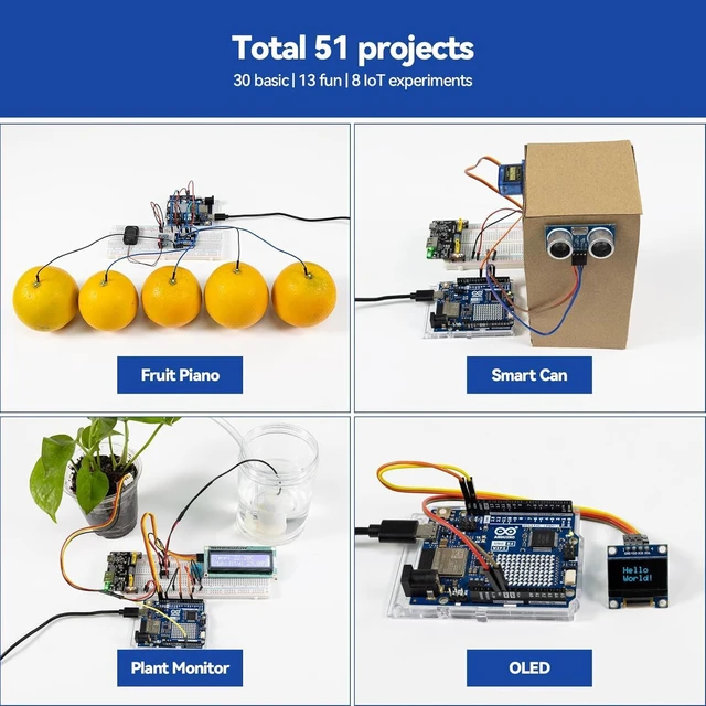 Alt view image 4 of 7 - Elite Explorer Kit with Original Uno R4 WiFi Bluetooth IoT, ESP32, IIC LCD1602, OLED, RoHS Compliant, Online Tutorials & Video Courses for Beginners & Engineers