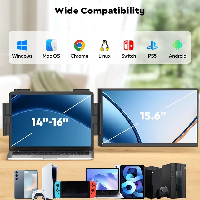 Alt view image 3 of 7 - 15.6" FHD 1080P Laptop Screen Extender Dual Monitor for 14"-16" Laptops, USB-C/HDMI Second Screen, Plug & Play for Windows/Mac/Android/Switch/PS5