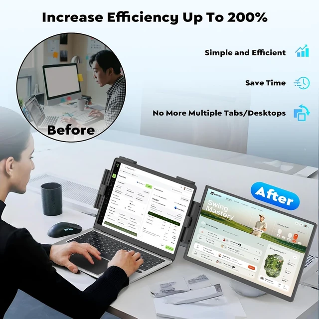 Alt view image 6 of 7 - 15.6" FHD 1080P Laptop Screen Extender Dual Monitor for 14"-16" Laptops, USB-C/HDMI Second Screen, Plug & Play for Windows/Mac/Android/Switch/PS5