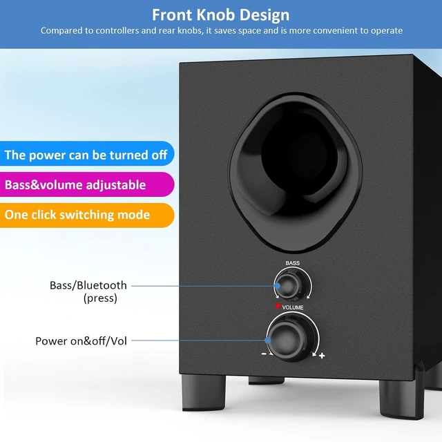 Alt view image 2 of 7 - OROW Bluetooth Computer Speakers with Subwoofer 18W Front-Knob Wireless PC Speakers, AUX & Bluetooth Play, Great for Party/Game/TV (S213)
