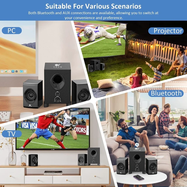 Alt view image 5 of 7 - OROW Bluetooth Computer Speakers with Subwoofer 18W Front-Knob Wireless PC Speakers, AUX & Bluetooth Play, Great for Party/Game/TV (S213)