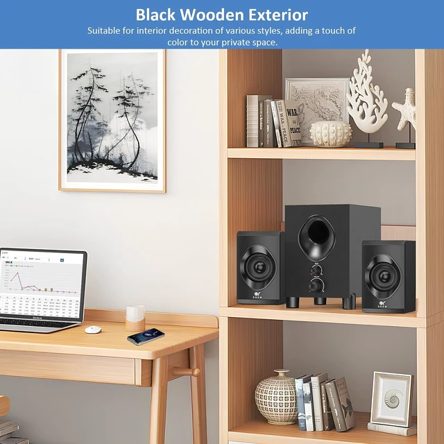 Alt view image 4 of 7 - OROW Bluetooth Computer Speakers with Subwoofer 18W Front-Knob Wireless PC Speakers, AUX & Bluetooth Play, Great for Party/Game/TV (S213)