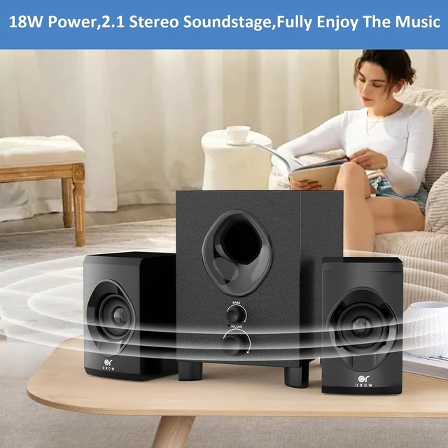 Alt view image 6 of 7 - OROW Bluetooth Computer Speakers with Subwoofer 18W Front-Knob Wireless PC Speakers, AUX & Bluetooth Play, Great for Party/Game/TV (S213)