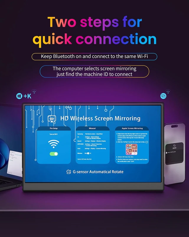 Alt view image 3 of 7 - 1080P IPS Slim Wireless Portable Monitor AirPlay & Miracast Support