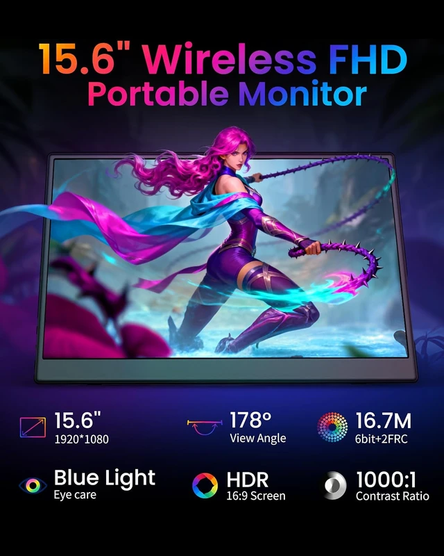 Alt view image 5 of 7 - 1080P IPS Slim Wireless Portable Monitor AirPlay & Miracast Support