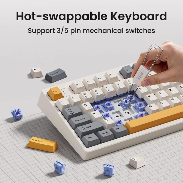 Alt view image 3 of 7 - KN104 Wireless Mechanical Keyboard 100% Full-Size with Knob, Bluetooth/2.4GHz/USB-C, Custom RGB Backlit, Hot-Swappable Linear Switches, Creamy Sound for Gaming/Typing (Retro Beige)