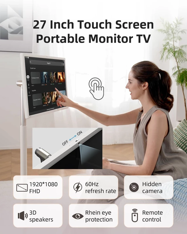 Alt view image 3 of 7 - MEGAPAD 27-Inch 1080P Touchscreen Portable TV Monitor on Wheels, A27Q7