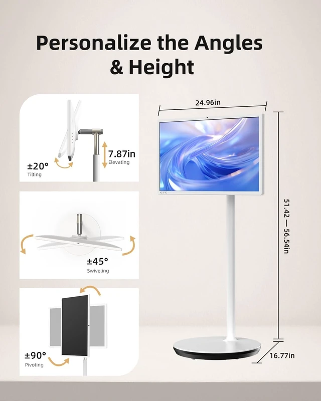 Alt view image 6 of 7 - MEGAPAD 27-Inch 1080P Touchscreen Portable TV Monitor on Wheels, A27Q7