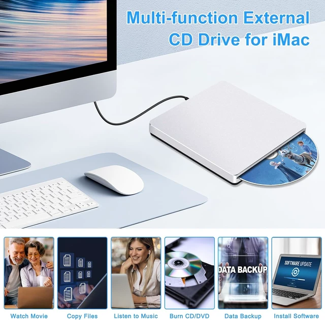 Alt view image 4 of 7 - USB 3.0 External CD/DVD SuperDrive for Mac & MacBook Plug & Play Portable Burner for Laptop/PC/Windows, with USB-C Adapter & Carrying Case, Aluminum Silver