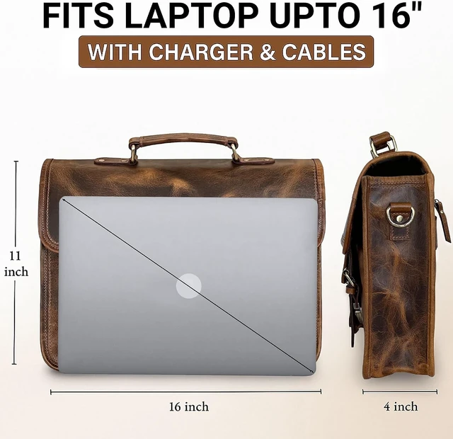 Alt view image 2 of 6 - 16-Inch Leather Messenger Bag for Men Laptop Briefcase & Office Satchel