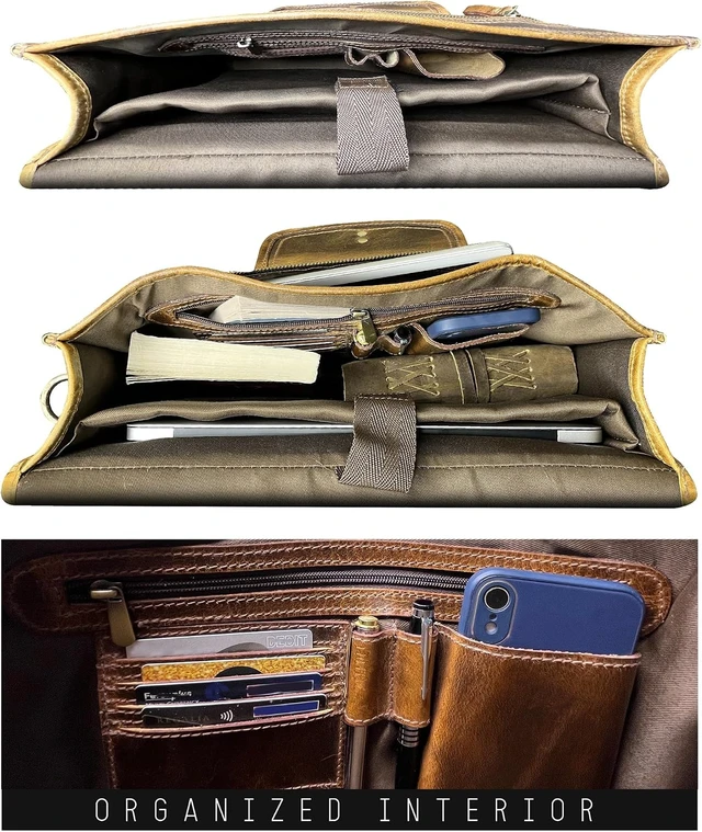 Alt view image 4 of 6 - 16-Inch Leather Messenger Bag for Men Laptop Briefcase & Office Satchel