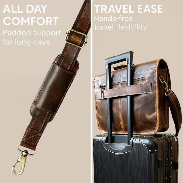 Alt view image 5 of 6 - 16-Inch Leather Messenger Bag for Men Laptop Briefcase & Office Satchel