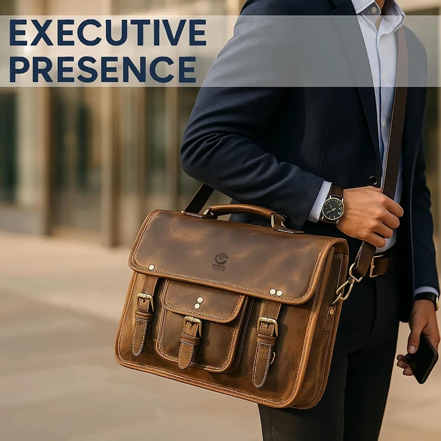 Alt view image 6 of 6 - 16-Inch Leather Messenger Bag for Men Laptop Briefcase & Office Satchel