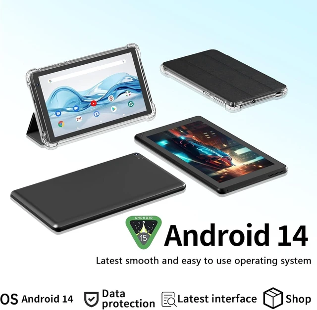 Main image of 7-Inch Android 14 Tablet with Case 8GB RAM + 32GB ROM / 1TB Expandable, 1.6GHz Quad-Core, 5MP Camera, 3000mAh Battery, 5G WiFi, Games, Black