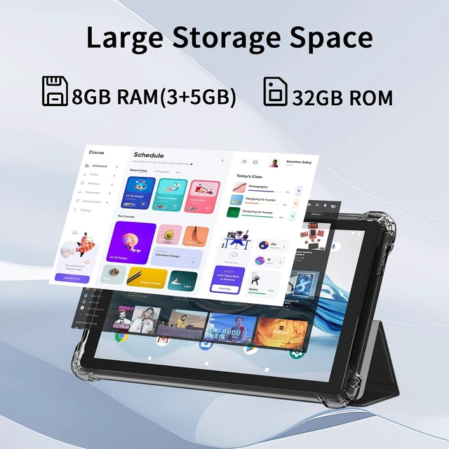 Alt view image 2 of 7 - 7-Inch Android 14 Tablet with Case 8GB RAM + 32GB ROM / 1TB Expandable, 1.6GHz Quad-Core, 5MP Camera, 3000mAh Battery, 5G WiFi, Games, Black