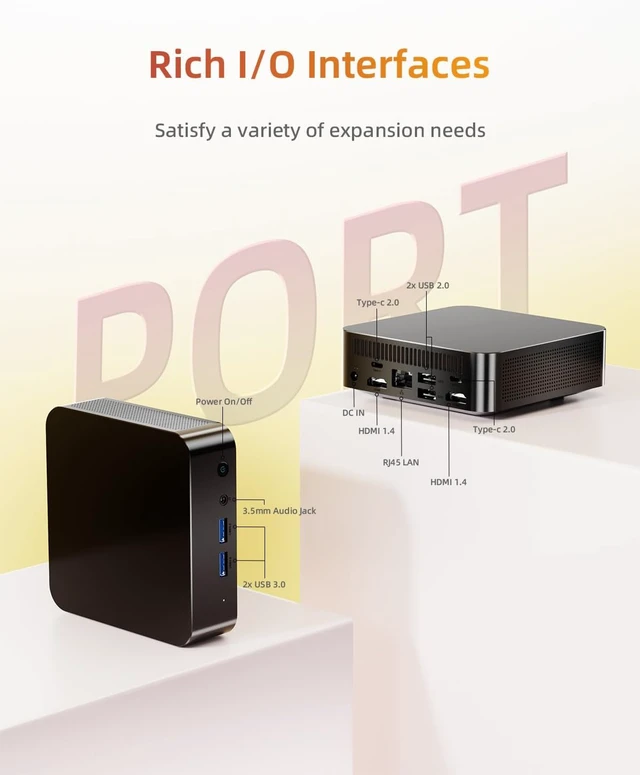Alt view image 6 of 7 - Mini PC N3150 (4C/4T, 2.08GHz Max) 8GB RAM 256GB SSD, 2×Type-C, 2×2K Display, WiFi 5, BT 4.2, RJ45 LAN, USB 3.0