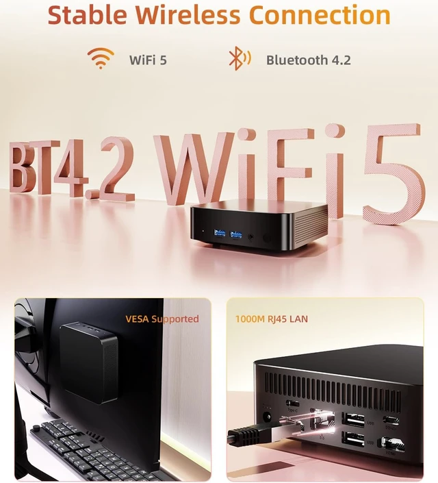 Alt view image 7 of 7 - Mini PC N3150 (4C/4T, 2.08GHz Max) 8GB RAM 256GB SSD, 2×Type-C, 2×2K Display, WiFi 5, BT 4.2, RJ45 LAN, USB 3.0