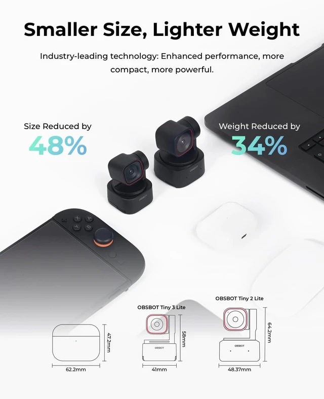 Alt view image 3 of 7 - Tiny 3 Lite AI-Powered 4K Webcam Spatial Audio & Compact AI Tracking
