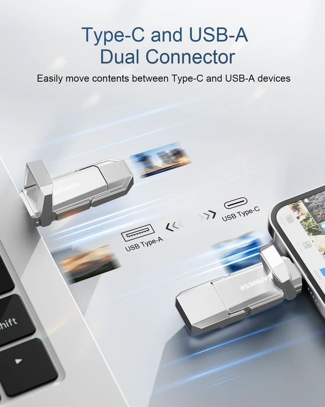 Alt view image 3 of 7 - 256GB USB-C SSD Flash Drive USB 3.2, 450MB/s, 2-in-1 Dual Port