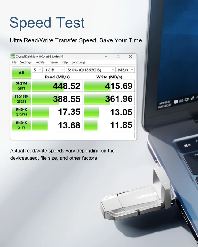 Alt view image 4 of 7 - 256GB USB-C SSD Flash Drive USB 3.2, 450MB/s, 2-in-1 Dual Port
