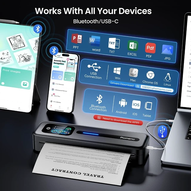 Alt view image 6 of 7 - M832D Touchscreen Inkless Portable Printer with Case & 3 Roll Paper