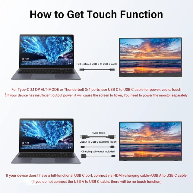 Alt view image 5 of 7 - 15.6-Inch Touchscreen Portable Monitor with Stand 1080P IPS/HDR Travel Screen Extender for Gaming & Computer, Compatible with Laptop, PC, Phone, PS4/PS5, Switch