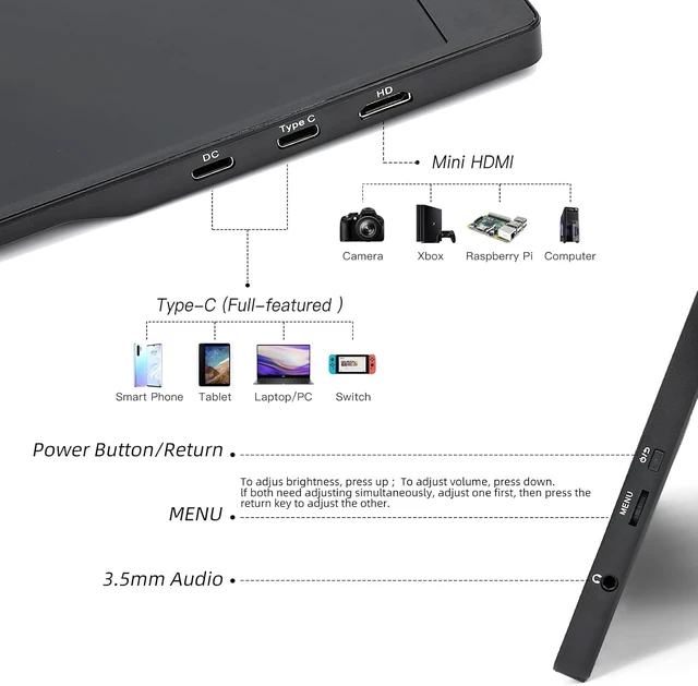 Alt view image 7 of 7 - 15.6-Inch Touchscreen Portable Monitor with Stand 1080P IPS/HDR Travel Screen Extender for Gaming & Computer, Compatible with Laptop, PC, Phone, PS4/PS5, Switch