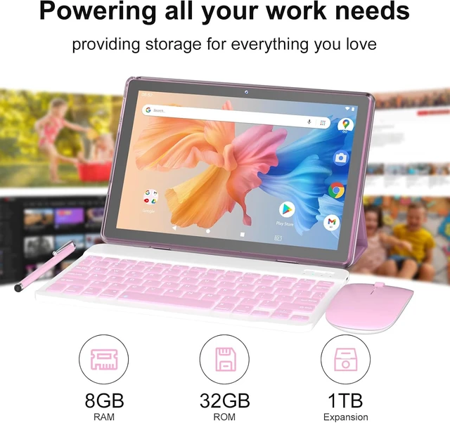Alt view image 3 of 7 - 10-Inch Android 15 2-in-1 Tablet with Keyboard Case