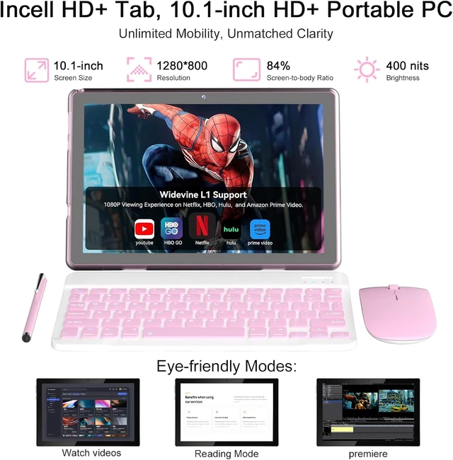 Alt view image 6 of 7 - 10-Inch Android 15 2-in-1 Tablet with Keyboard Case