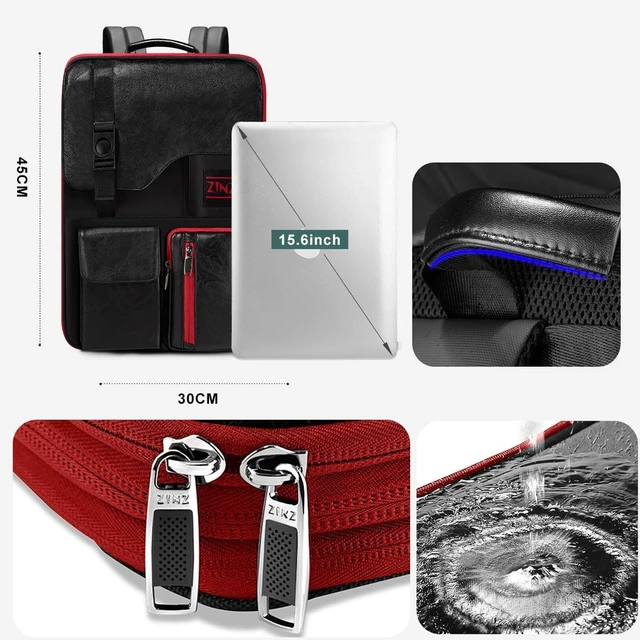 Alt view image 6 of 7 - Slim Expandable 15.6-Inch Laptop Backpack, Black & Red