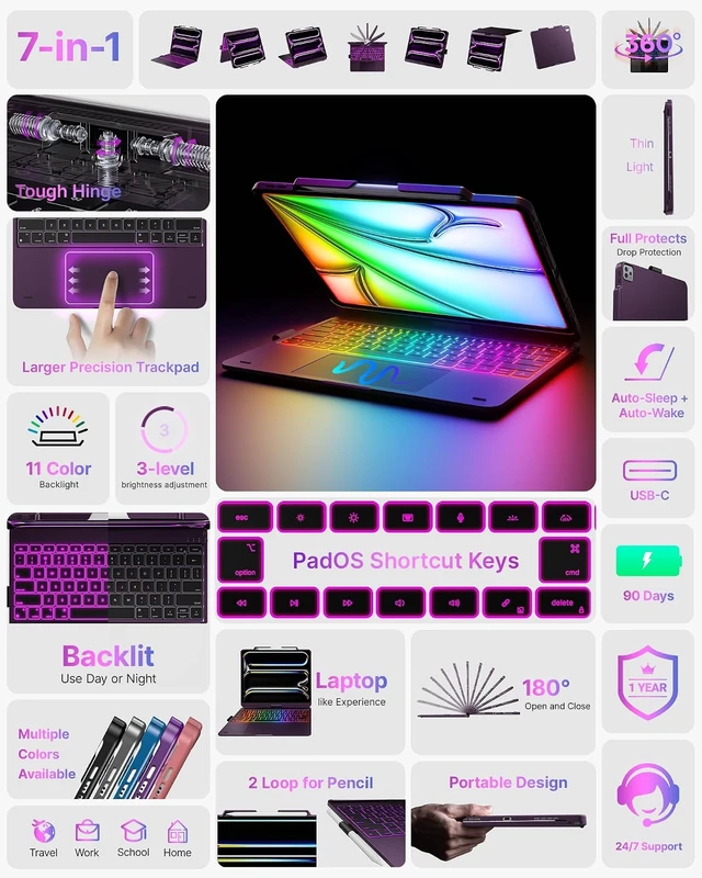 Alt view image 3 of 7 - 360° Rotating Keyboard Case with Trackpad for iPad Air 13-Inch
