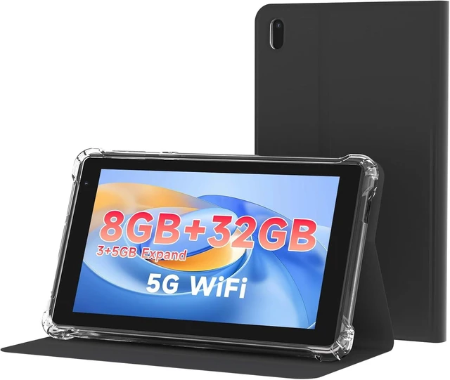Main image of 7-Inch Android 14 Tablet with Case 8GB RAM (3GB+5GB Extended) & 32GB ROM, 3000mAh, Dual Camera, 2.4G/5G WiFi 6, Portable Mini Tablet for Work & Study (Black)