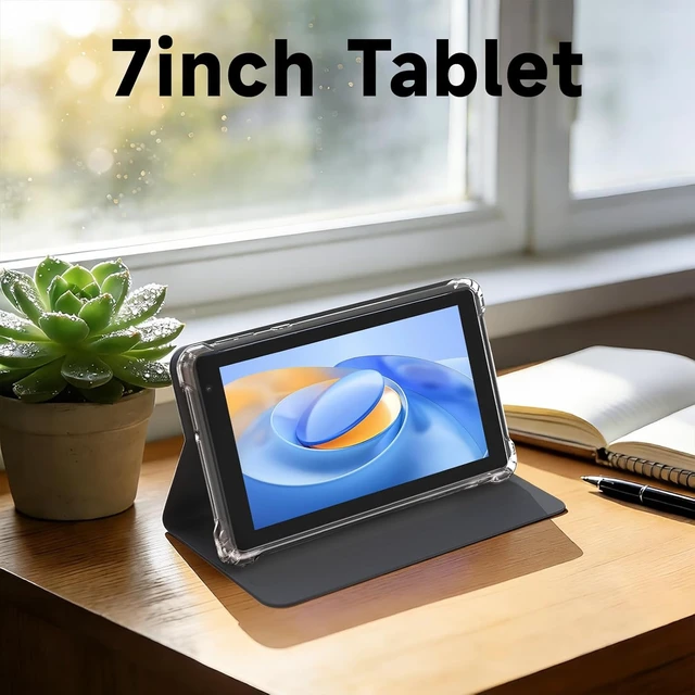 Alt view image 2 of 7 - 7-Inch Android 14 Tablet with Case 8GB RAM (3GB+5GB Extended) & 32GB ROM, 3000mAh, Dual Camera, 2.4G/5G WiFi 6, Portable Mini Tablet for Work & Study (Black)
