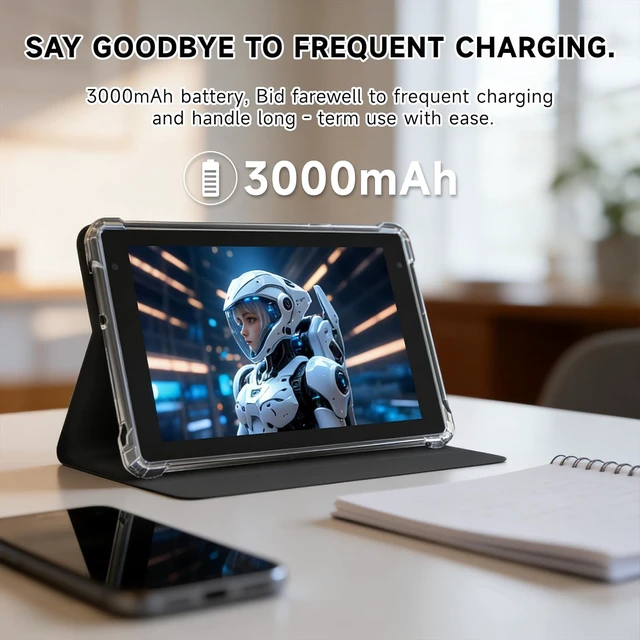 Alt view image 5 of 7 - 7-Inch Android 14 Tablet with Case 8GB RAM (3GB+5GB Extended) & 32GB ROM, 3000mAh, Dual Camera, 2.4G/5G WiFi 6, Portable Mini Tablet for Work & Study (Black)